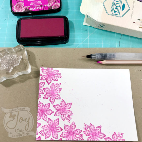 Mother’s Day Card and Gift Bag with Joy Clair clear stamps, VersaFine Clair Ink Pads, and Leisure Arts Watercolor Colored Pencils
